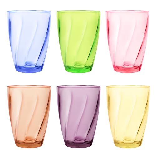 Ulable 12 Oz Plastic Cups Reusable Clear Water Tumblers Stackable Shatterproof Clear Drinking Glasses Unbreakable Portable Cups BPA Free Set of 6 (Multiple Colors)