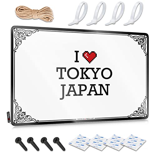 Decorazione da appendere alla porta d'ingresso, con scritta "I Love Tokyo", targa in latta giapponese, decorazione per esterni e cortile (20 x 30 cm)