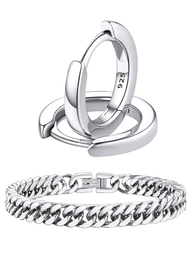 FaithHeart FaithHeart 8mm Cuban Link Bracelets & Sterling Silver Hoop Earrings for Men