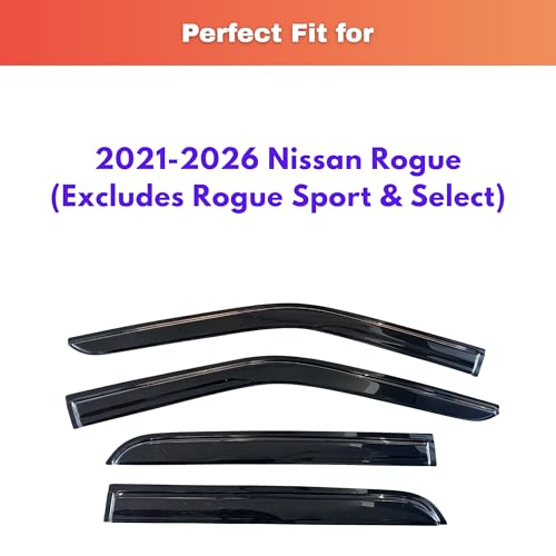Image of KPY Rain Guards Fit for 2021-2026 Nissan Rogue, Out-Channel Window Visors Vent Wind Deflectors 4PC, Car Accessories for 21-26 Rogue (Excludes Rogue Sport & Select)