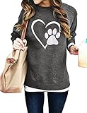 BANGELY Heart Dog Paw Graphic Sweatshirt Women Cute Dog Mom Shirts Casual Crewneck Fashion Pullover