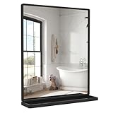WONSTART Bathroom Mirror with Shelf, Black Rectangle Wall Mirror Metal Frame, Hanging Horizontal or Vertical (24'' X 20'')