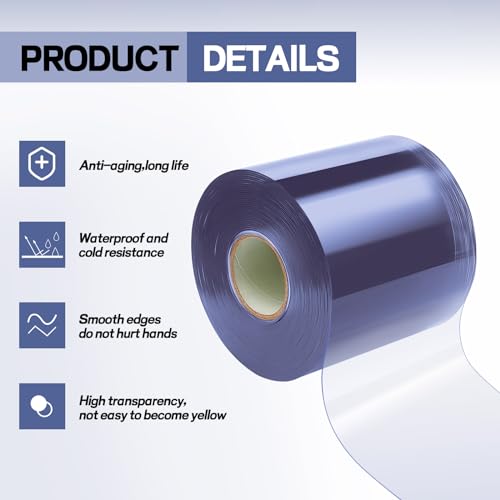 Image of Moukeren Plastic Curtain Strips, 50 ft x 8 in Clear PVC Strip Curtain Roll, Heavy Duty Plastic Insulated Freezer Door Strips for Commercial, Walk-in Cooler, Garage, Warehouse, 0.08 inch Thickness