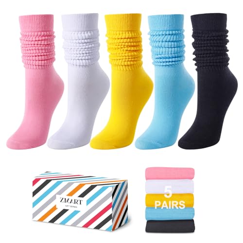 Zmart Slouchy Socks for Women - Slouch Scrunch Socks, 4-5 Pairs Knee Length