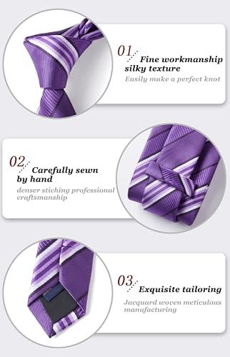 Image of HISDERN Mens Striped Ties Classic Silk Woven Tie and Pocket Square Set Formal Business Necktie Handkerchief for Wedding