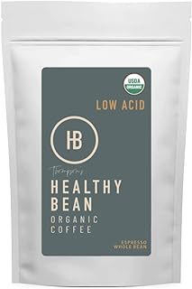 Healthy Bean Espresso Organic Coffee Beans Whole - Low Acid Coffee for Sensitive Stomach, Strong and Rich Flavor - USDA Organic, Dark Roast Whole Bean, 11oz