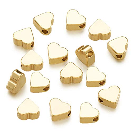 Gold plated heart shape beads, 30pcs gold heart european small ho…