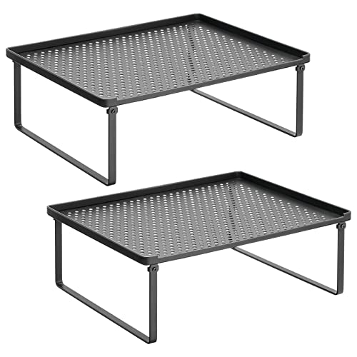 Mdesign Metal Kitchen Shelf Organizer Rack - Stacker Storage Risers For Cabinet, Counter, Cupboard, Or Pantry - Holder Stand For Plates, Dishes, Cups, Bowl, And Glasses - 2 Pack - Black #TOP6
