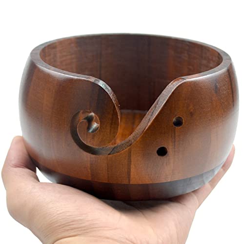 Image of Joyeee Wooden Handmade Knitting Bowls - Large Round Woven Wool Bowl for DIY Crocheting Home Decor & Needlework - 6 * 3.1 Inch
