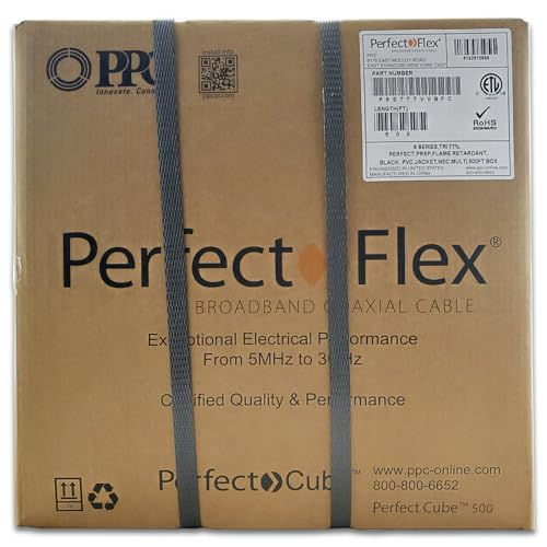 Perfectflex Coaxial Cable 6 Series 500 Ft Rg6 Trishield 77 Braid Black Color Copper Clad Steel
