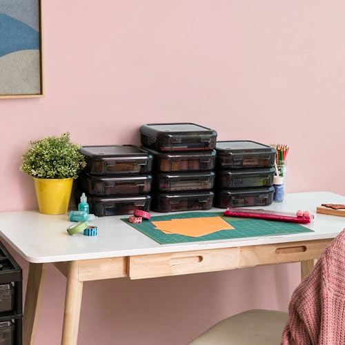 Image of IRIS USA Fits 6 inch x 6 inch Paper, 10-Pack Thick Portable Plastic Scrapbook Paper Storage Cases Organizers with Built-in Handle for Art and Craft Supplies, Office Document, Stationery, Photo - Gray