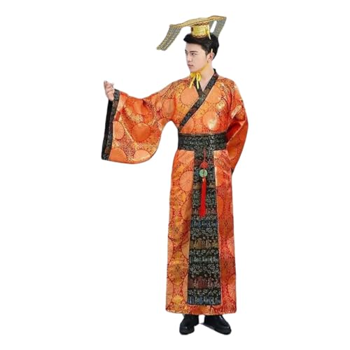 Lazutom Men Ancient Chinese Hanfu Dress Ancient Chinese Han Dynasty Emperor Costumes Halloween Cosplay Stage Costume (Red, L)