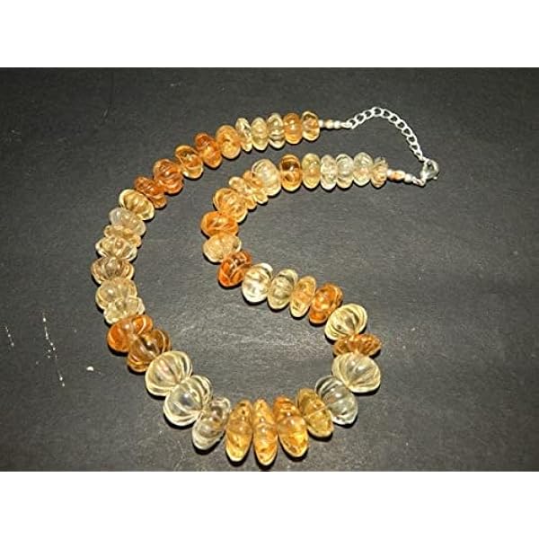 LKBEADS Unique Fancy citrine pumpkin shape gemstone Necklace 446 carat 10 x 18 mm 16.5"