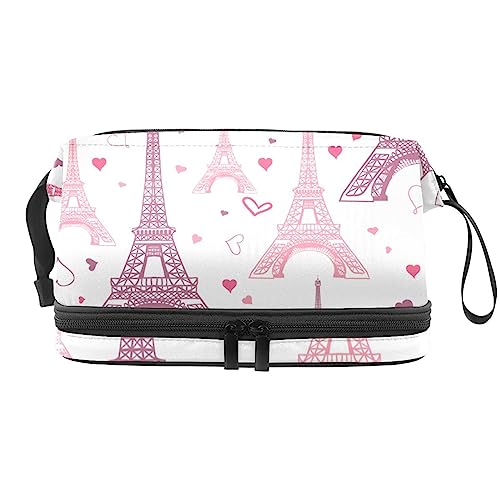 Trousse de Maquillage pour Femme Trousse cosmétique,Tour Eiffel Rose Pastel,Sac Organisateur cosmétique Sac de Maquillage de Voyage Portable