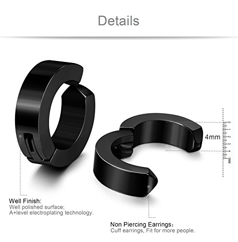 Jstyle Stainless Steel Mens Womens Clip On Earrings Hoop Huggie Non-Piercing Hypoallergenic Black #TOP1