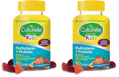 Culturelle Kids Multivitamin + Probiotic for Kids (Ages 2+), Peach-Orange & Mixed Berry Flavor - Digestive Health & Immune Support Gummies with Lutein to Support Eye Health, 60 Count (Pack of 2)