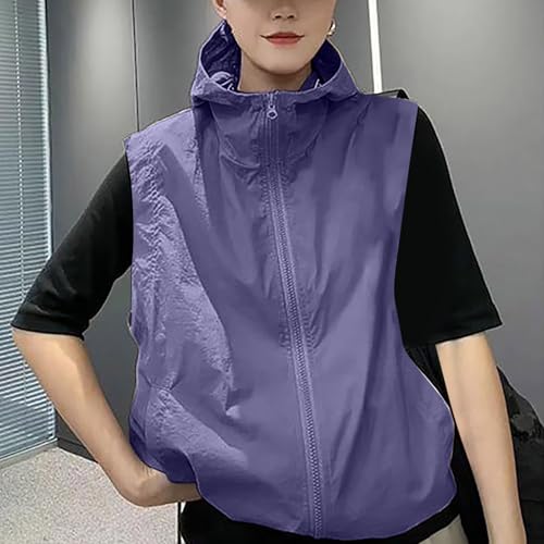 Women's Sun Protection Vest Tops 2025 Full Zipper Sleeveless Hoodie Shirts Outdoor Athletic Tees Jacket with Pockets3