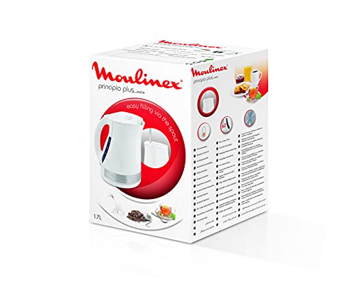 Moulinex Principio Plus Bouilloire, Capacité 1,7 L, Bouilloire électrique, Bouilloire sans fil, Base 360°, 2 niveaux d'eau visibles, Résistance cachée BY108110