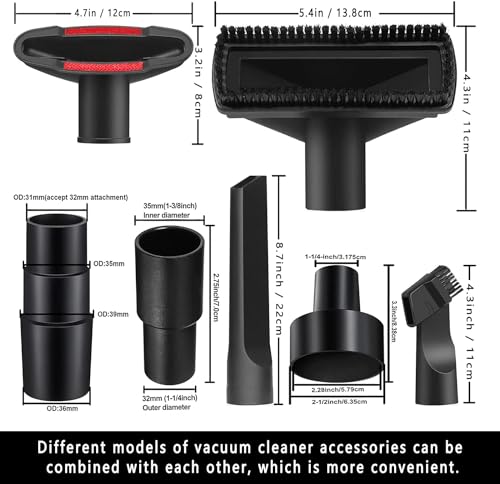 10PCS Universal Vacuum Attachments Kit Wet Dry Plastic Vacuum Hose Adapter 1-1/4" Vacuum Cleaners Accessories with Horse Hair Brush Flexible Crevice Tool Adapter for Shop Vac Accessories by Riiriou - Image 2