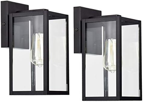 MICSIU Outdoor Wall Light Fixture Twin Pack 1-Light Exterior Wall Mount Lantern Waterproof Sconce Porch Lights for House Outside in Textured Black Finish with Clear Glass Shade ( 2 Pack)
