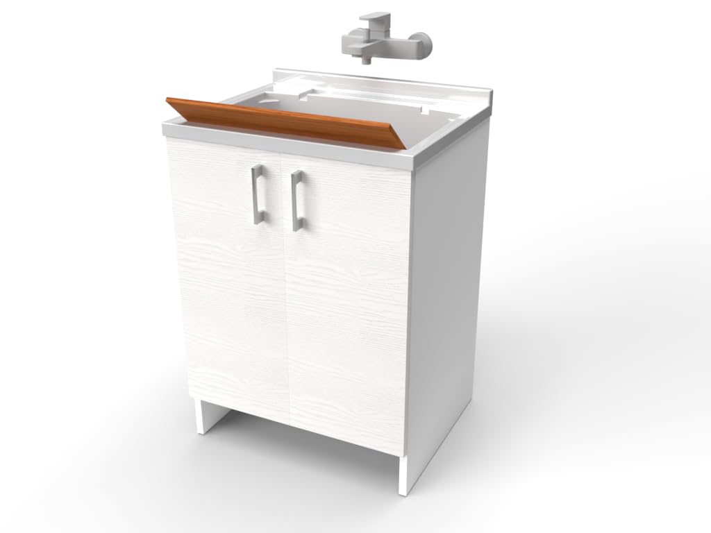 MaMa Store ATENA LAV IN KIT DA MONTARE Mobile Lavatoio-Lavapanni Bianco Opaco Bianco Artico in Metacrilato con ASSE in Legno L. 60 cm x P. 50 cm x H. 86 cm
