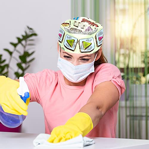 2 Pcs Surgical Cap Unisex Scrub Cap Doctor Cap, Cartoon Music Instrument #TOP6