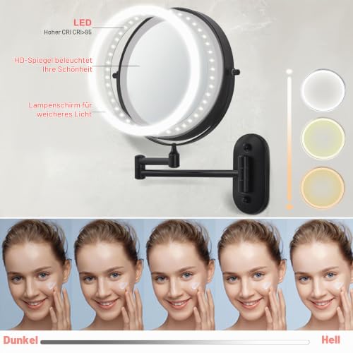 TUSHENGTU schminkspiegel mit Beleuchtung, 22cm Wand-Rasierspiegel für das badspiegel mit 10x Vergrößerung und Aufbewahrungsbox… – Ansicht 5