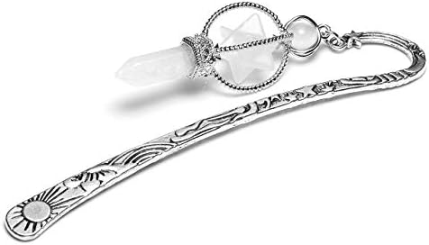 JOVIVI Vintage Silver Metal Bookmarks for Women Amethyst Clear Quartz Crystal Points Merkaba Star Pendant Book Marker for Grils Men,Pack of 2