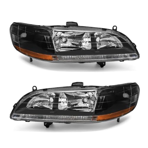 AXLAHA 1998-2002 Honda Accord Headlights Assembly Compatible with 1998 1999 2000 2001 2002 Accord 2-4Dr Black Housing Amber Reflector Replacement Left and Right
