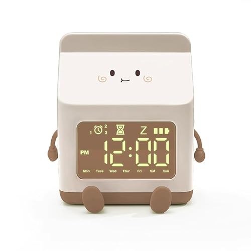 Wokyo Réveil créatif rechargeable pour enfants avec fonction snooze, faible bruit, design mignon, cadeau d'anniversaire idéal pour adolescentes, filles et garçons (marron)
