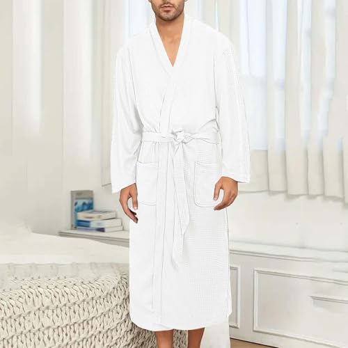Waffle Unisex Bathrobe with Belt, Soft and Absorbent Robe for Men and Women Bath Long Sleeve Lightweight Robes2