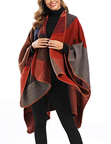 Epsion Women's Color Block Shawl Wrap Plus Size Cardigan Poncho Cape Open Front Long Winter Sweater Coat2