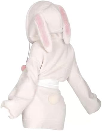 Women Cute Bunny Ears Fuzzy Fluffy Bow Rabbit Hoodie Long Sleeve Sweatshirt Jacket Coats