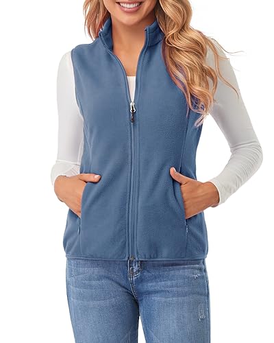 fuinloth Gilet sans Manche Femme Polaire Léger à poches Bleu Cendré L