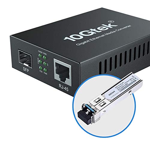 Image of 10Gtek Gigabit Ethernet Media Converter, SingleMode Dual LC Fiber to Ethernet RJ45 Converter for 10 /100 /1000Base-Tx to 1000Base-EX(with a SFP SMF 1310-nm Module), UL Certified, up to 40-km