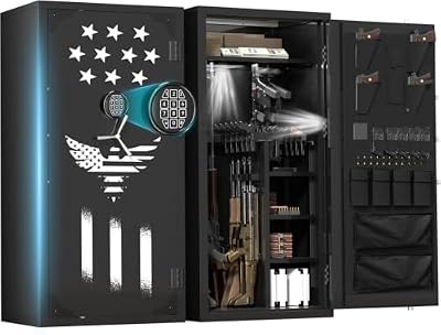 2026 Large Rifle Safe, 30-40 Gun Safe for Rifle and Shotgun,Rifle Pistol Rack,Storage Pocket,Removable Shelf,Silent Mode,External Battery,LED,Key,180° Open Door Panel Organizer Unassembled Gun Safe