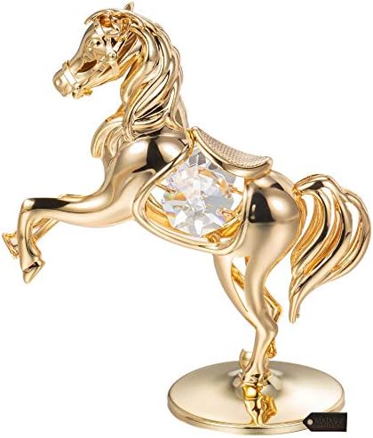Matashi 24k Goldplated Elegant Horse On a Pedestal Made with Genuine Crystals Home Decorative Ornament