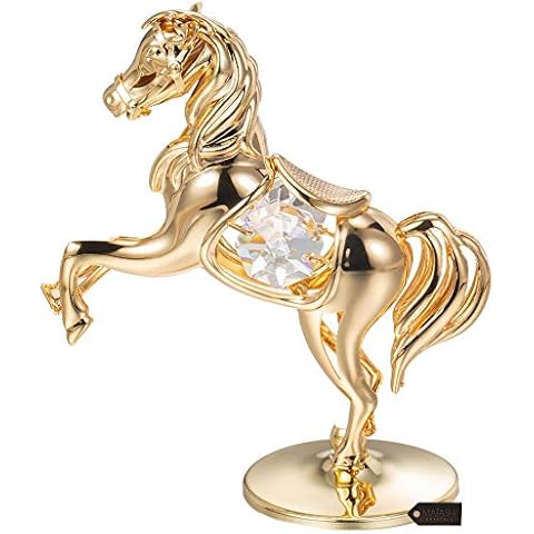 Matashi Valentine's Day Gift for Women, Men - 24K Gold Plated Elegant Horse on Pedestal with Genuine Crystals - Home Decorative Ornament for Living Room or Office Décor Cover
