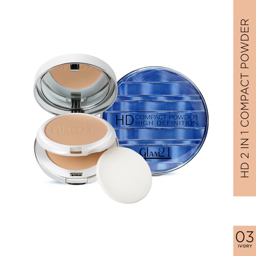 Image of Glam21 inch2 In 1 inch HD Compact Powder | Oil-Free Formula | 12 Hrs Long-Lasting Freshness | Natural Matte Finish | Smooth, Lightweight & Buildable Coverage for Daily Face Makeup, 18gm- Ivory -03