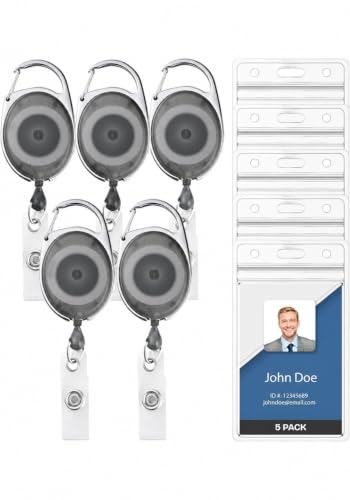 Will Well Heavy Duty ID Badge Holder Retractable 5 Pack - Vertical - Grey