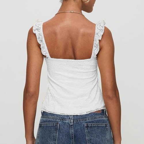 Women Lace Tank Top Vintage Floral Cap Sleeve Crop Tops Sheer Going Out Tops4
