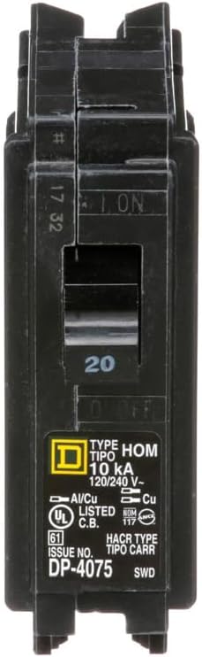Square D HomeLine 20 amps Plug in Single Pole Circuit Breaker