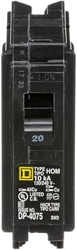 Square D HomeLine 20 amps Plug in Single Pole Circuit Breaker