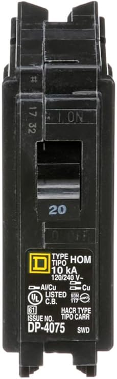 Square D HomeLine 20 amps Plug in Single Pole Circuit Breaker
