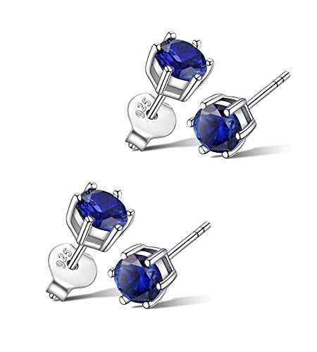 2 Pairs Adabele Authentic Sterling Silver Birthstone Stud Earrings 4mm 4mm/0.25 Carat Tiny Cubic Zirconia Imitation Diamond Gemstone Hypoallergenic Nickel Free Tarnish Resistant Women Men Jewelry