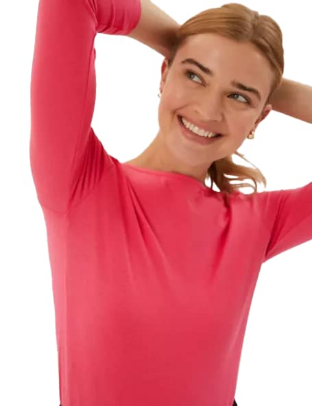 Image of Marks & Spencer Womens Solid Cotton Blend Boat Neck Slim Fit T-Shirt