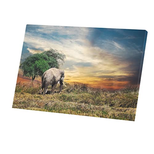 Tableau éléphant d'Afrique savane toile imprimée 45x30 cm