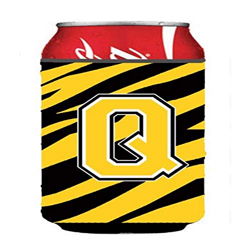Caroline's Treasures CJ1026-QCC Letter Q Initial Tiger Stripe - Black Gold Can or Bottle Hugger Cooler Washable Drink Sleeve Collapsible Beverage Insulated Holder, Can Hugger, Multicolor
