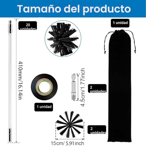 Miniatura 2 de 24 Piezas Cepillo De Chimenea Kit,Cepillo Limpieza Chimenea,Kit De Cepillo Limpieza Chimenea,Cepillo Para Limpiar Chimeneas Incluye 20 Varillas, 2 Cabezales, 1 Conector Y 1 Bolsa De Almacenamiento