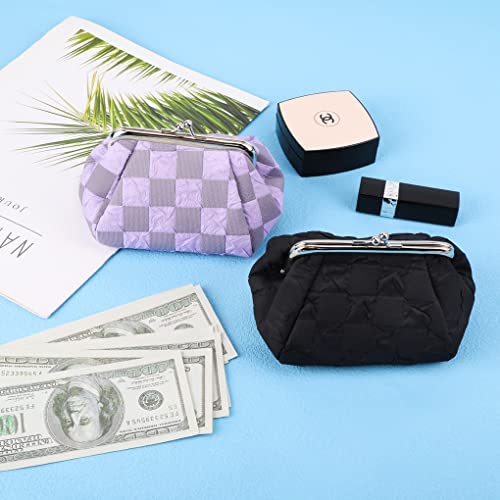 Oyachic 2Pcs Diamond Quilted Coin Purse Kiss Lock Clutch Change Pouch Lattice Wallet Bag Gifts For Women Kids Girls Key Holder #TOP5